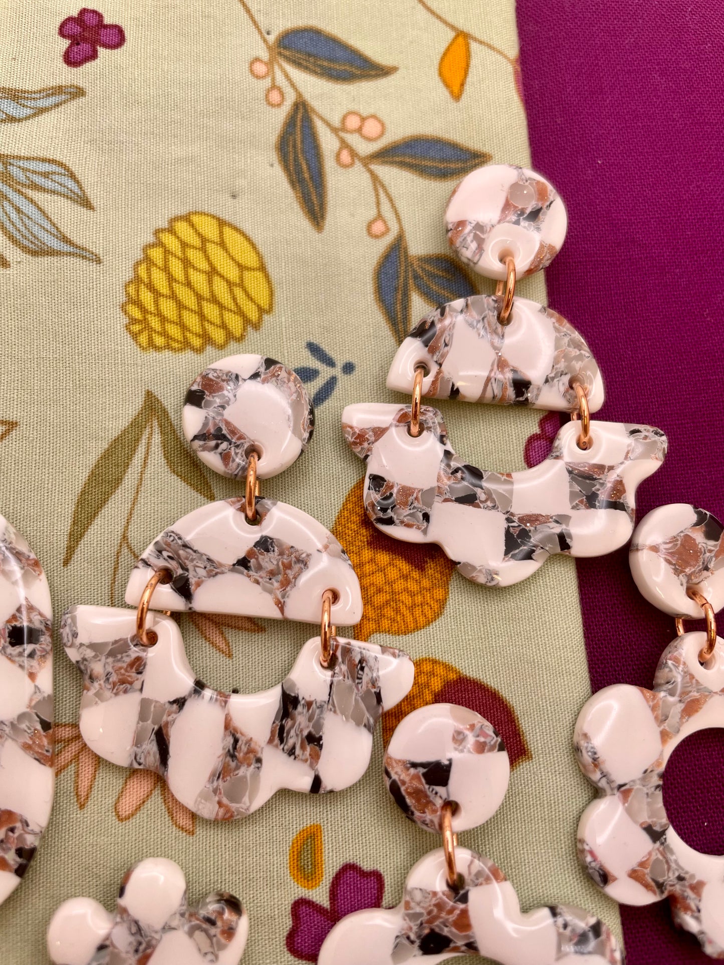 Neutral marble checkerboard drop earrings (group 2)