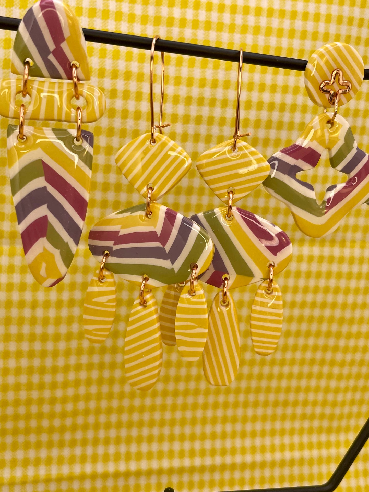 Fruit stripe and yellow dangle earrings (group 2)