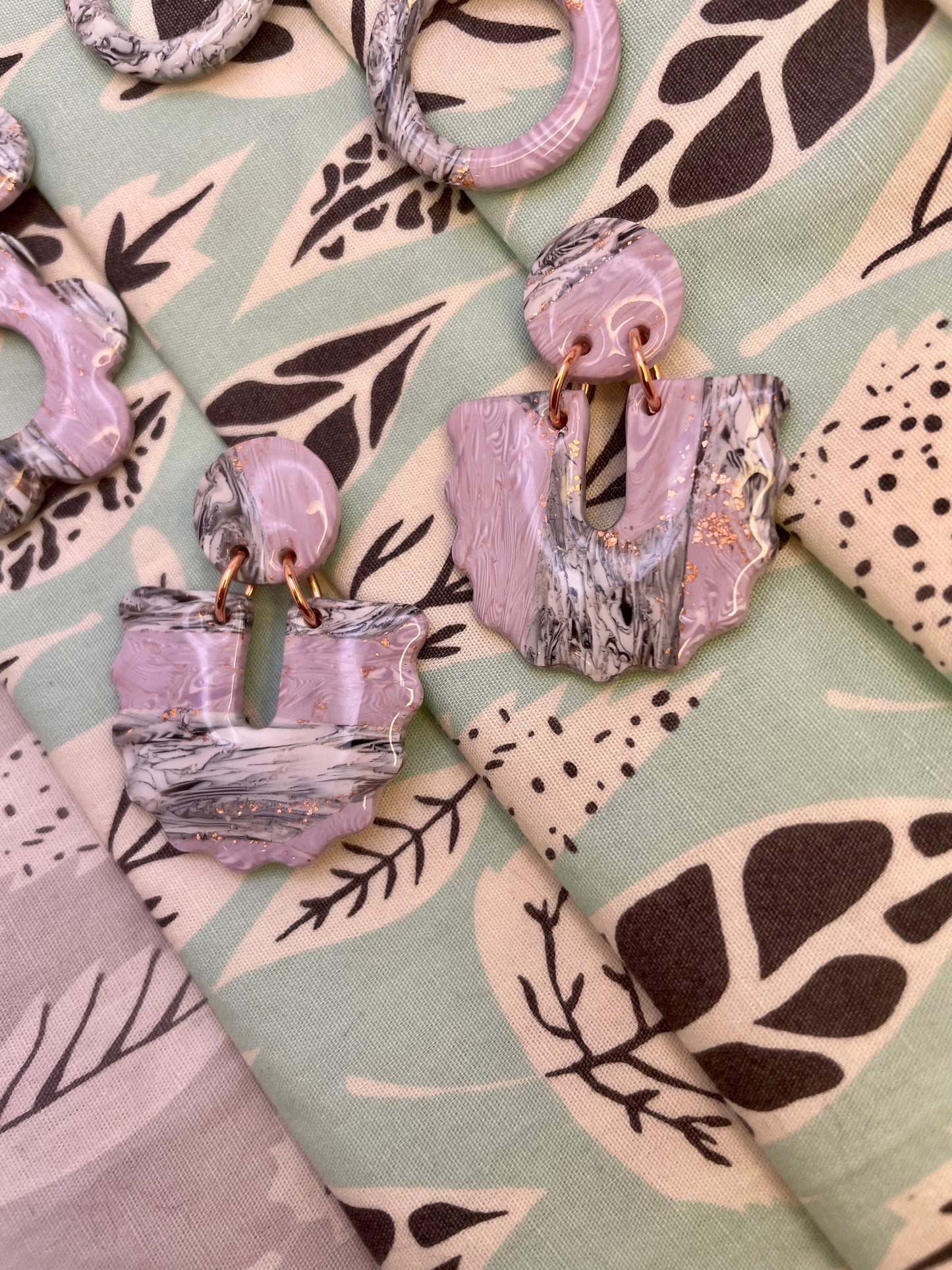 Lavender and Grey Marble drop earrings