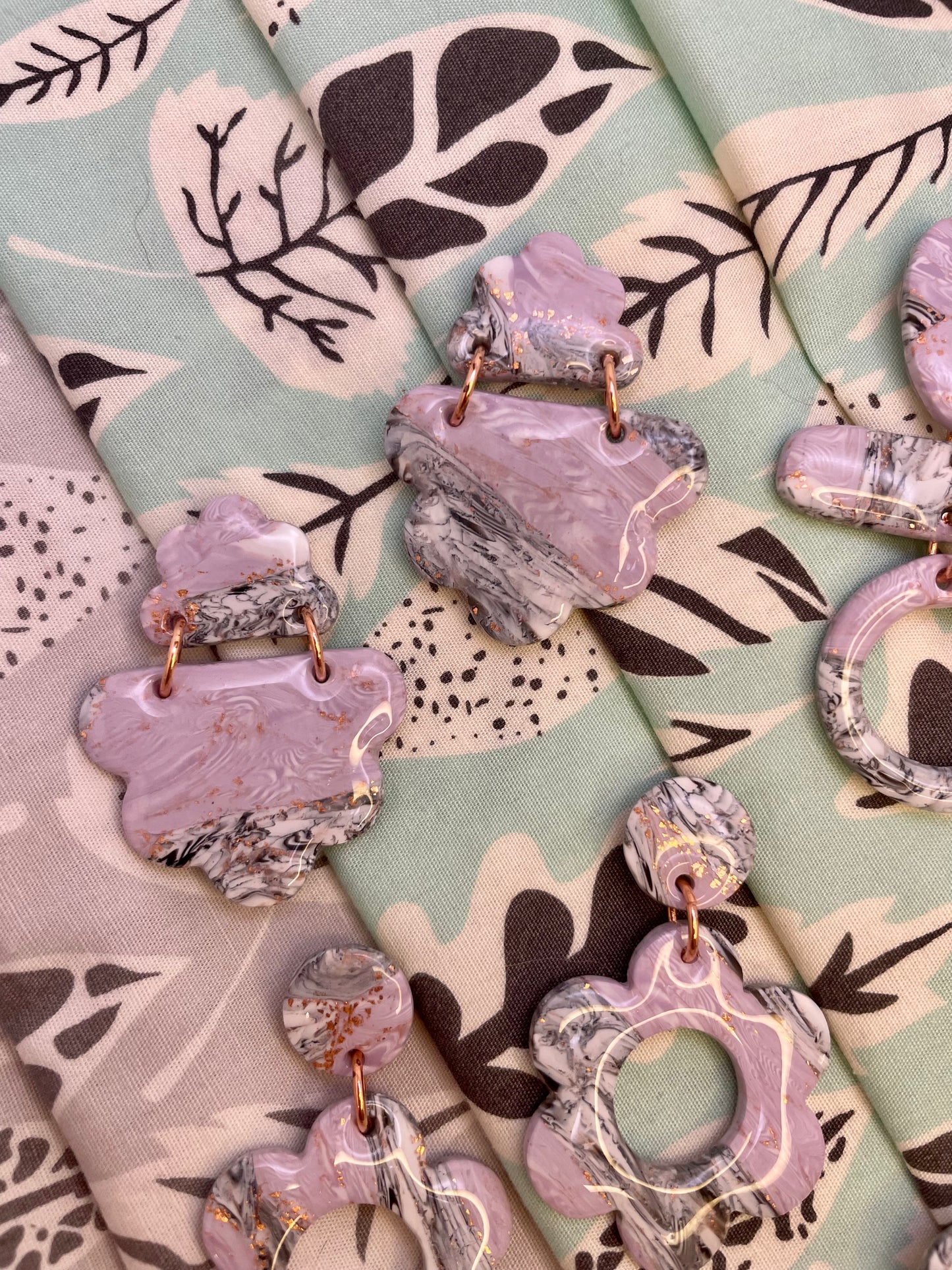 Lavender and Grey Marble drop earrings