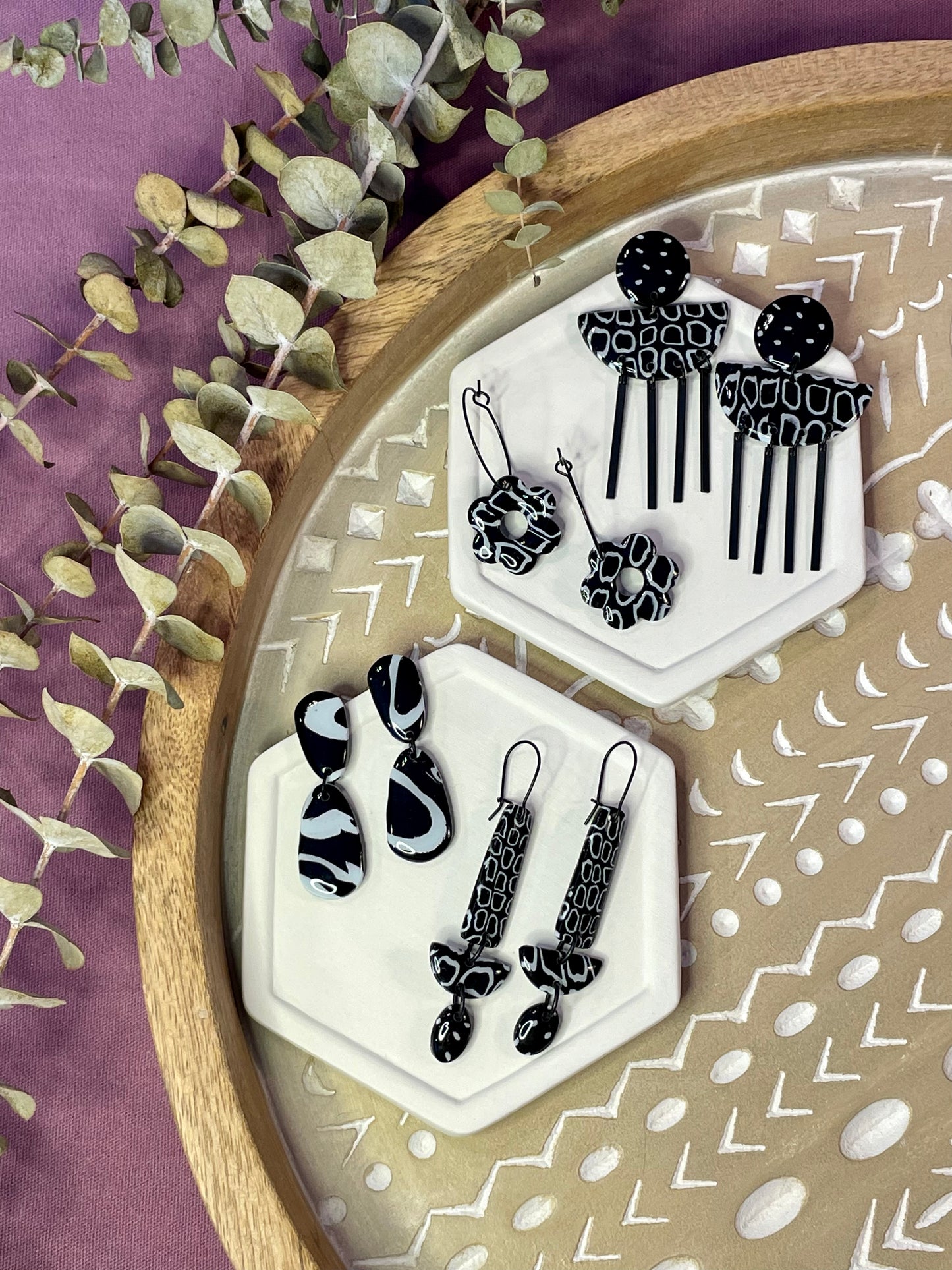 Graphic black and white earrings (group 2)