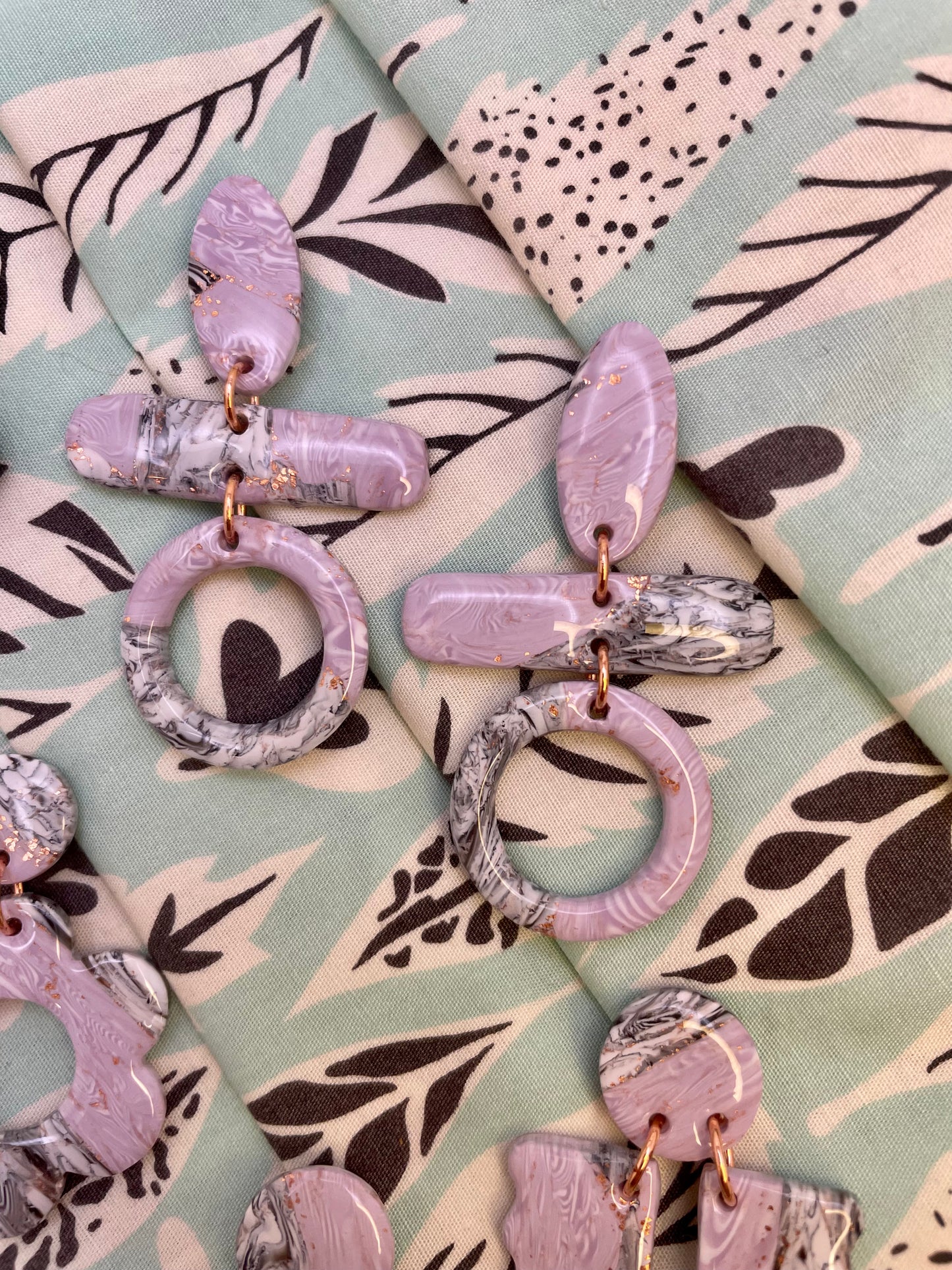 Lavender and Grey Marble drop earrings